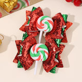 2Pcs Christmas Lollipop Bow Hair Clips For Girls Cute Sparkly Sequins Candy Hairpins Children Xmas Party Headwear Accessories