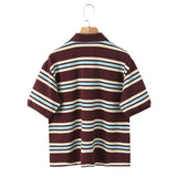 Foridol Burgundy Striped Casual Women T-shirt Summer Loose Polo Shirts Buttons New Female Tops Blouse White Tops Spring Shirt