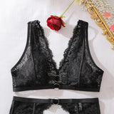 Lace see-through body shaping sexy three-point bra split three-piece set