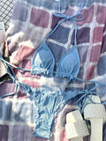 Ribbed Ruffled Frilled Brazilian Bikini Women Swimsuit Female Swimwear Two Pieces Bikini Set Halter String Bathing Suit Swim