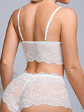 Women's Sheer White Floral Lace Sexy Lingerie Set Eyelash Lace Patchwork Wireless Bra Camisole Breathable Women's Underwear Bra