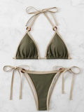 Women Green Halter Micro Ring String Bikini Sets Two Pieces Tie Thong Swimsuit Swimwear Bathing Suit Beach Outfits Biquini