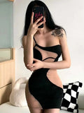 2025 Summer New Sexy Bag Hip Tank Mini Dress Fashion Slant Shoulder Pure Desire Mesh Temptation Dress Elegant 2025 New Tops VEP8