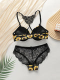Women's sexy lingerie set with front buckle chrysanthemum pattern and steel ring gathering push up underwear set A3116