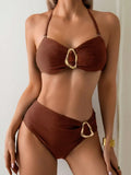 S - XL Metal Rings Halter Female Swimsuit High Waist Bikini Women Swimwear Two-pieces Bikini set Bather Bathing Suit Swim Lady