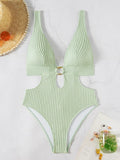 Deep V Neck Cut Out Women Swimwear One Piece Swimsuit Female High Leg Cut Monokini Bather Backless Bathing Suit Swim Beachwear