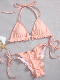 Halter String Ruffled Frilled Bikini 2026 Women Swimsuit Female Swimwear Two Pieces Bikini Set Padded Bather Bathing Suit Swim