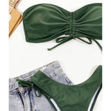 New Sexy Lace Up Scrunch Butt Bandeau Bikini Female Swimsuit Women Swimwear Two-pieces Bikini set Bather Bathing Suit Swim K3189