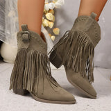 Women Ankle Boots Autumn  Suede Chelsea Boots Pointed Toe Tassel High Heel Shoe Rivet Fashion Retro Cowboy Boots Botas Mujer