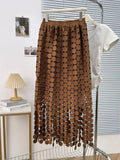 Dot Solid Minimalist Casual Skirt For Women High Waist Patchwork Zipper Irregular Hollow Out Skirts Female Fashion New OPM8