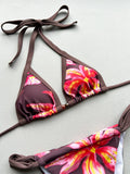 Boho Style Women's Floral Print Swimsuit Sexy Backless Lace-up Swimwear Push Up Thong Bathing Suit Female Bikini Set Beachwear