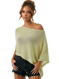 Womens Shawl Tops Lightweight Stylish Solid Color Irregular Hem Boat Neck Loose Fit Sheer Poncho Blouse Summer Knit Cover-ups