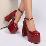 Fashion Chunky Heel Mary Jane Shoes Women Ankle Strap Thick Platform Pumps Woman Plus Size Super High Heels Party Wedding Shoes