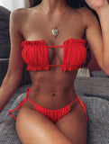 12 Colors Sexy Bikini Bandeau Women Pleated Hollow Swimsuit Swimwear Female Mini Thong Bikinis Set Bathing Suit Bikini Brasileno