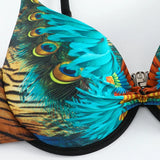 Peacock Leopard Printed Underwired Bra Cup Bikini Women Swimwear Female Swimsuit Two-pieces Bikini Set Push Up Bathing Suit Swim