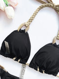 Solid Color Strap Women Bikini Sexual Beach Holiday Swimwear