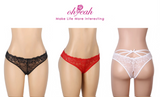 Pink Rose Lace Cross Strap Open Crotch Panty for Women Plus Size Sheer Thong Underwear