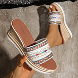 Bohemian Style Wedges Sandals for Women 2026 Summer High Heels Platform Slippers Woman Plus Size 43 Thick Sole Rome Sandals