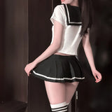 Japanese Korean Style Student Uniform Cosplay Costume Women Sexy Lingerie Tops and Pleated Skirt Sets Role Play Costume