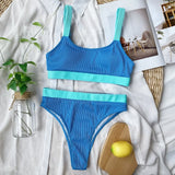 Bikini 2026 Swimsuit Swimwear Women High Waist Splicing Beachwear Sports Ribbed Bathing Suit Push Up Biquinis Feminino Tankini