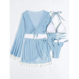 S - XL With Tassel Skirt Long Sleeve Bikini Women Swimwear Female Swimsuit Four-pieces Bikini set Bather Bathing Suit Swim V7060