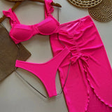 Micro 3 Pieces Bikini 2024 Sexy Ruffle Women Swimsuits Female Swimwear Bikini Set Brazilian Biquini Swimming Suit Beachwear