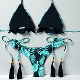 Sexy Triangle Chains Bikini Sets Micro Thongs Swimsuit Women Bathing Suit Biquini Bandage Beachwear Print Swimwear Thong Bikini