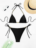 XS - L Halter Metal Bead Bikini Women Swimwear Female Swimsuit Two-Pieces Bikini Set High Leg Cut Bather Bathing Suit Swim V7618
