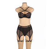 Plus Size Sensual Lingere Exotic Bandage Bra Garter Briefs Sets Transparent Intimate Hard Woman Luxury Fancy Underwear Bra Set