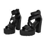 Spring and Summer New Model Fashion Chunky Heel Women's Sandals Open-toe Buckle Platform Sexy Party Women's Shoes High 11cm