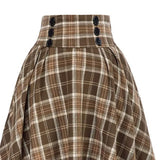 High Waist A-Line Skirt Women Midi Skirt Plaid Print Large Hem Design Autumn Winter Skirt Streetwear