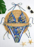2026 Halter Triangle Bikinis Printed Swimsuit Women Sexy String Swimwear Female Bathers Swimming Bathing Swimming Swim Suit