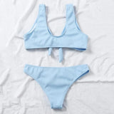 New Summer Women Sexy Bikini Set Women Minimalist Solid Color Strap Split Swimsuit Hanging Neck Suspender Bikini Top for Women