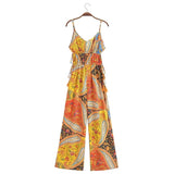 Paisley Print Bohemian Wide Leg Long Pants Jumpsuit Women Summer New Overalls Spaghetti Strap Loose Casual Boho Jumpsuit Tassel