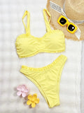 DEKA Ladies Yellow Bikini Set Bow Tie Sexy Swimsuit Tankini Fashion Ruffled Bikini Swimwear Women Swimming Suit Summer Beachwear