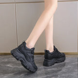 White Platform Women's Sneakers 2025 Autumn Lace-Up Thick Bottom Sports Shoes Woman Pu Leather Breathable Walking Shoes Female