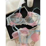 Pure Desire French Lace Bra Set Rose Embroidery Minimizer Wireless Comfort Support Full Bust Anti Sagging Breathable No Show USA
