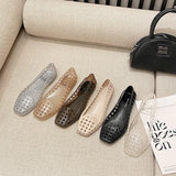 New 2025 Women Fashion Jelly Shoes Summer Cut-out Flat Sandals, Soft PVC Casual Square Toe Girls Daily Walking Sandalias