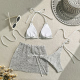3PCS With Hollow Out Skirt Halter Bikini Female Swimsuit Women Swimwear Three-pieces Bikini Set Bather Bathing Suit Swim V6451