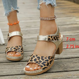 Lightweight Leopard Print Thick Heel Sandals Women Summer High Heels Platform Sandles Woman Ankle Strap Non Slip Beach Sandalias
