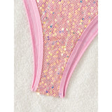 Sparkling Sequins Halter High Leg Cut Bikini Women Swimwear Female Swimsuit Two-Pieces Bikini Set Bather Bathing Suit Swim V6678