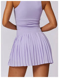 Sports Tennis Short Skirt Women's Summer Pleated Fake Two-piece Quick Drying Skort Fitness High Waist Pocket Yoga Running Skirts