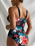 2026 Strappy Swimsuit One Piece Printed Floral Swimwear Women Bathers Bathing Swimming Swim Suit Padded Beachwear Summer XXL