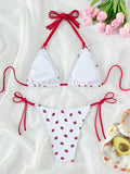 DEKA Women Cute Strawberries Print Bikini Set Sexy Thong Swimsuit Two Pieces Bathing Suit Swimwear