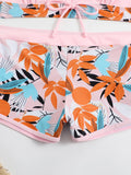 2026 Summer Women's Print Patchwork Swimsuit Sexy Deep V Neck Back Lace-up Swimwear High Waist Shorts Tankini Bathing Suit Beach
