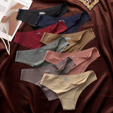 3Pcs/Set Women's Smooth Ice Silk Briefs Low-Rise Ice Silk Brazilian Panties No-Show Breathable Underwear Seamless Bikin