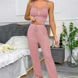Autumn Winter Two Pieces Pajamas Set for Women Sleepwear Lace Suspenders Tops and Long Trousers Pijamas Loungewear