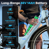 Cybervelo 26" Step-Thru Electric Bike for Adult,1000w Peak Motor 80Miles Range, 14ah Removable Battery City Commute Ebike EK2