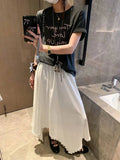 Spliced Lace Elastic High-waisted Slimming Skirt White Lace Trim Skirt Elastic Waist Casual Summer Style Skirt For Women 6S7Q