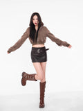 American A-line Half Length Skirt Spring/summer Small Spicy Girl High Waist Slim Fit Tight Sexy Shining Leather Short Skirt 3XQZ